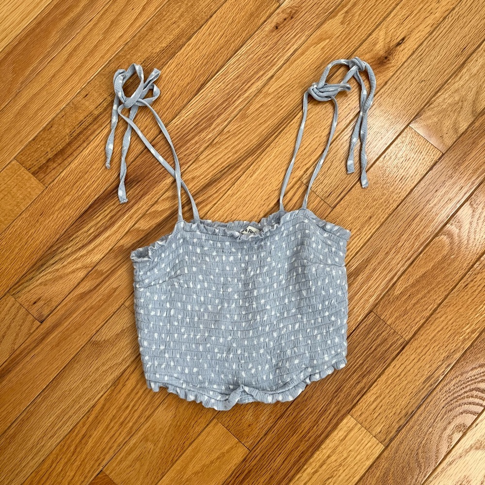 Abercrombie & Fitch Baby Blue & White Tie-Knot Cropped Top